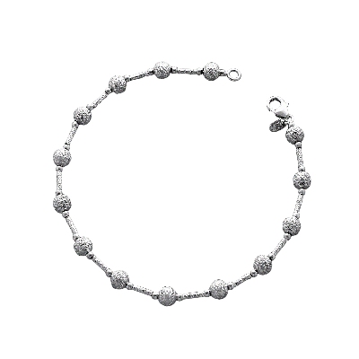 Bracelet en Or Blanc 18k avec perles diamantées de 19 cm