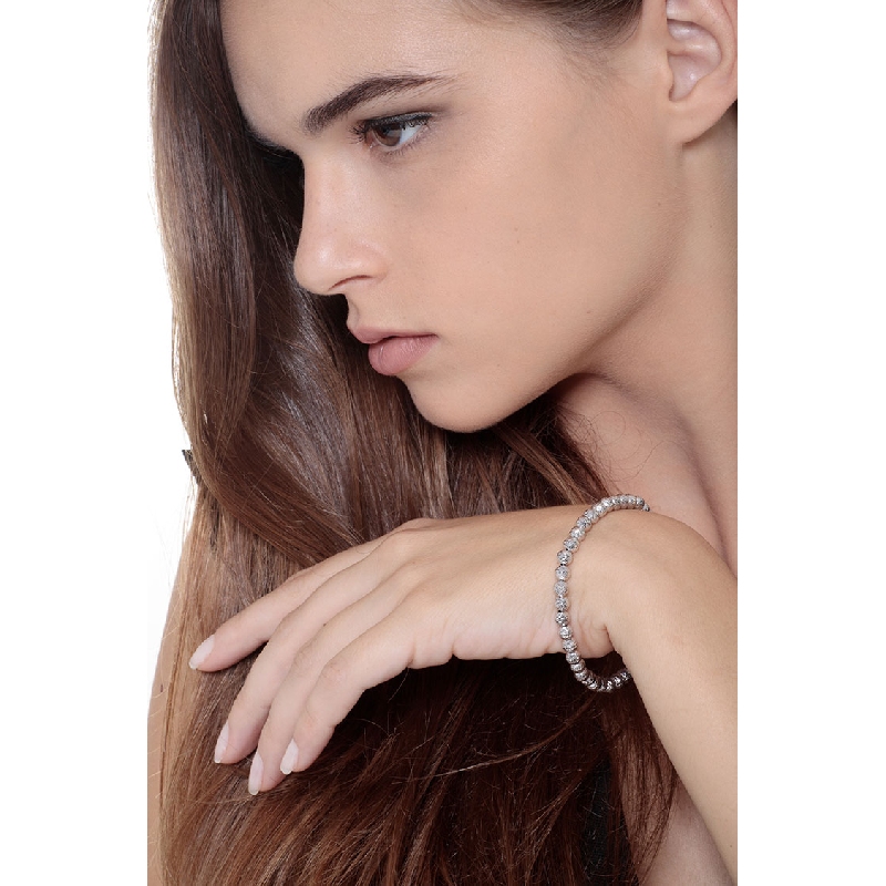 Bracelet fantaisie femme en or blanc diamanté 18k cm 19 Bracelet fantaisie femme en or blanc diamanté 18k cm 19