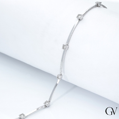 Bracelet or blanc 18k avec diamants, 18 cm