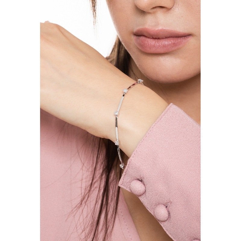 Bracelet or blanc 18k avec diamants, 18 cm