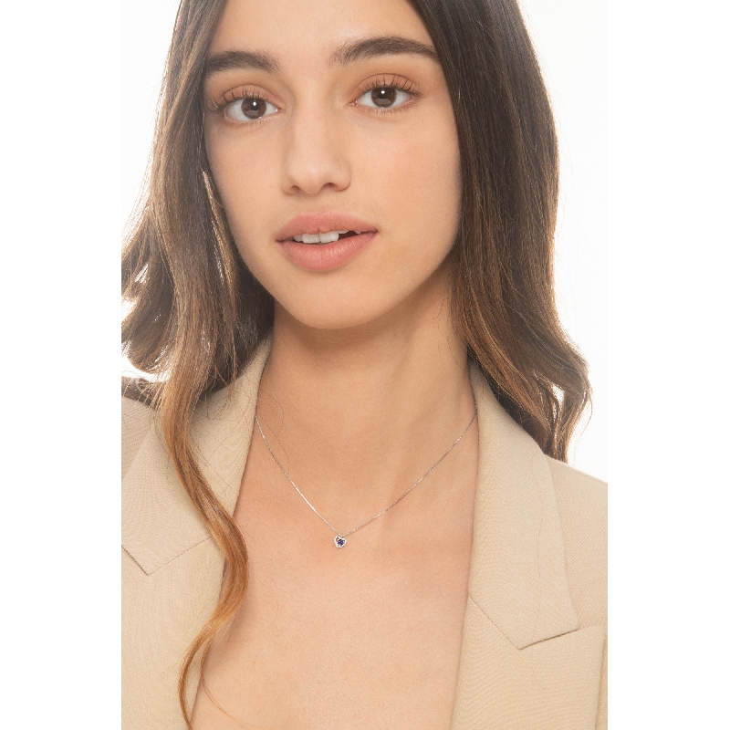 Collier or blanc 18k cœur saphir et diamants