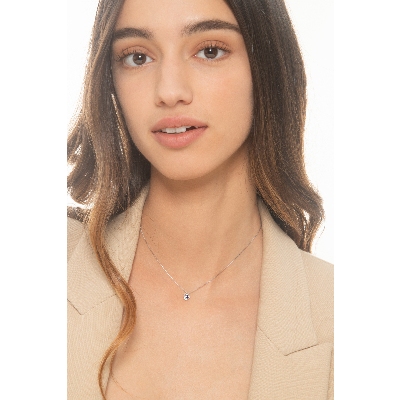 Collier or blanc 18k cœur saphir et diamants