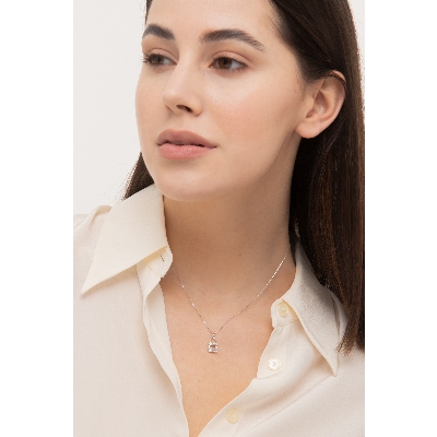 Collier en or blanc 18k avec pendentif cadenas et coeur