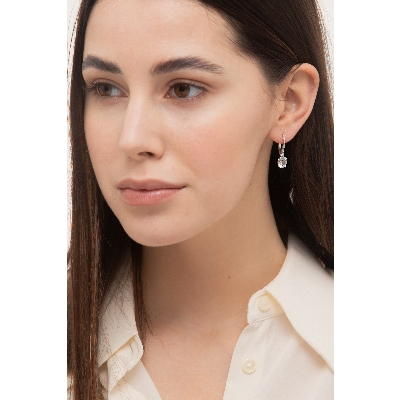 Boucles oreilles en or blanc 18 carats avec aigue marine et diamants MM8X6