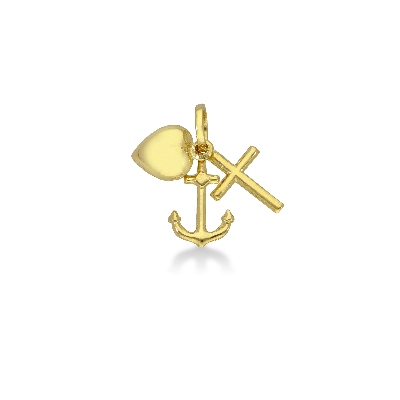 Pendentif Or Jaune 18k avec croix, cœur et ancre