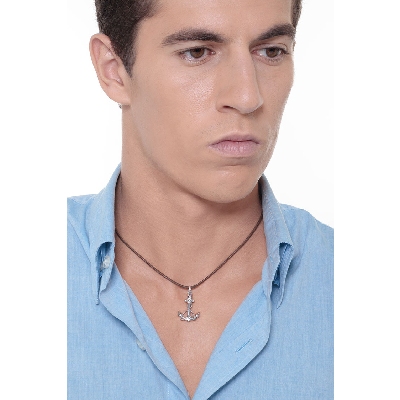 Pendentif ancre et corde en or blanc 18K