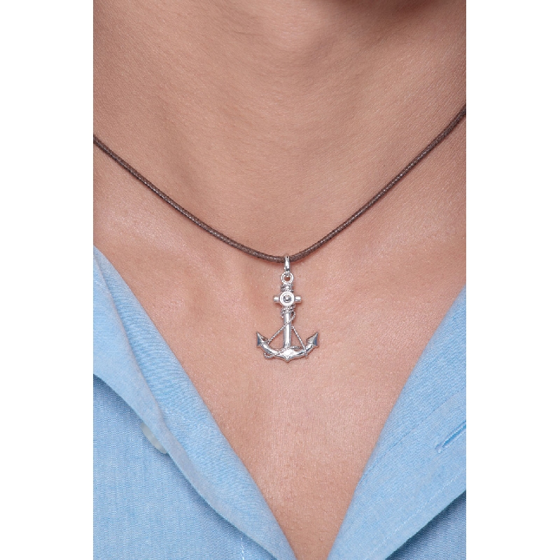 Pendentif ancre et corde en or blanc 18K