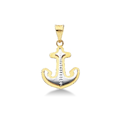 Pendentif Ancre en or blanc et or jaune 18k