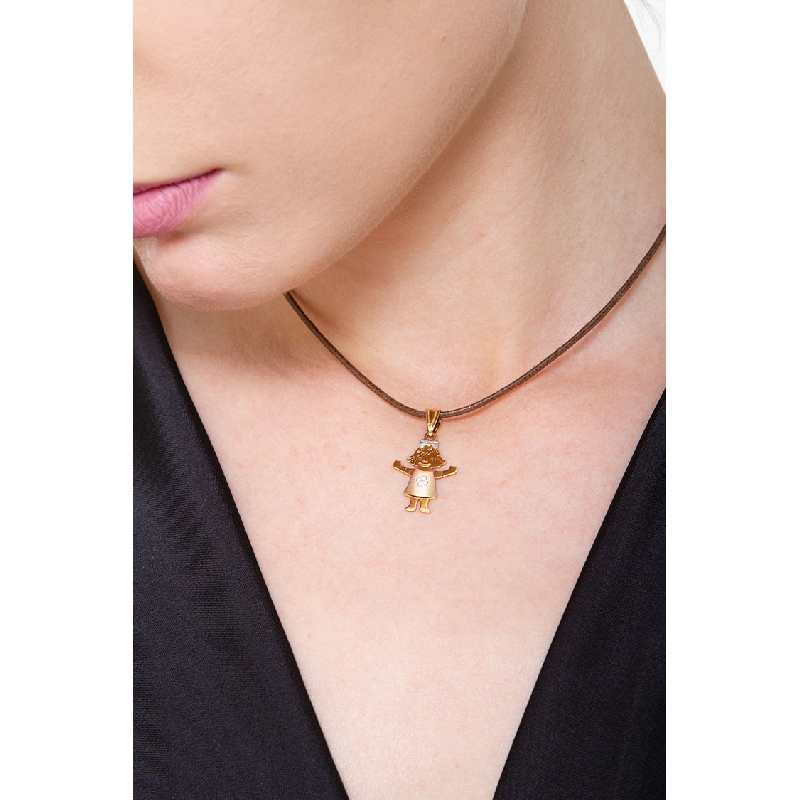 Pendentif pour fille en or blanc, jaune et rose 18k