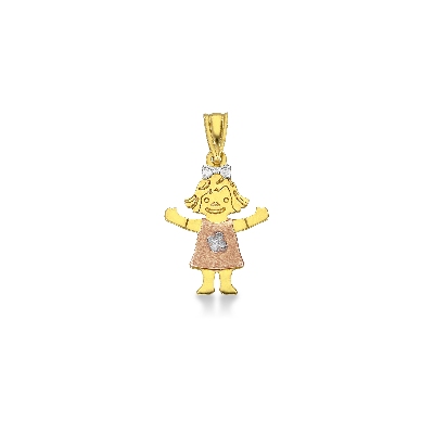 Pendentif pour fille en or blanc, jaune et rose 18k