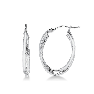 Boucles d'oreilles ovales en or blanc 18k poli et satiné