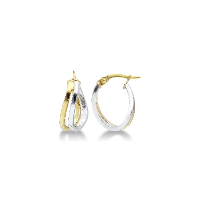 Boucles d’oreilles ovales en or blanc et jaune 18k