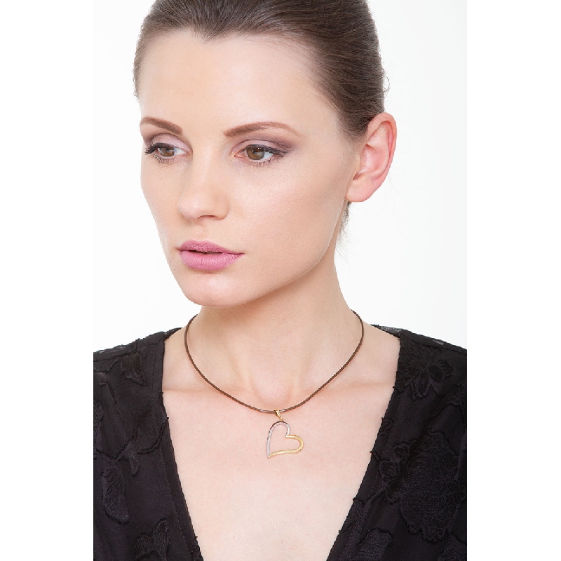 Pendentif cœur en or 18K blanc et jaune Pendentif cœur en or 18K blanc et jaune