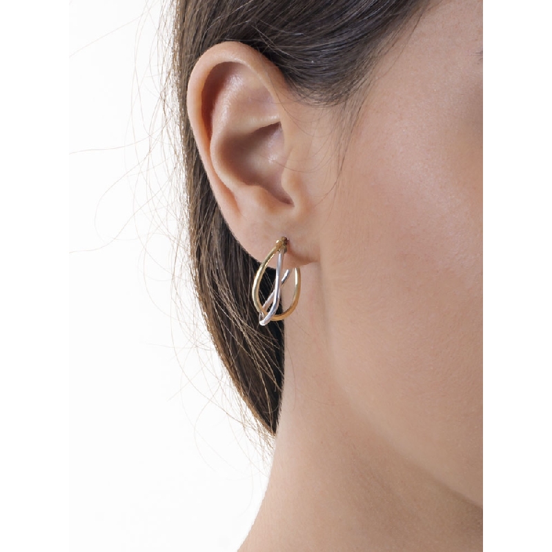 Boucles d’oreilles ovales entrelacées en or blanc et jaune