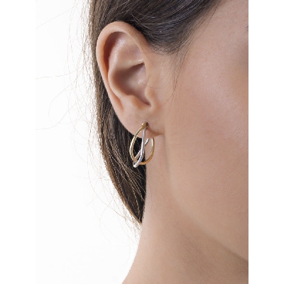 Boucles d’oreilles ovales entrelacées en or blanc et jaune