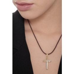 Pendentif croix en or blanc, rose et jaune diamanté 2
