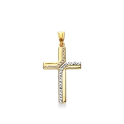 Pendentif croix en or blanc, rose et jaune diamanté