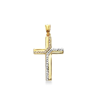  Pendentif croix en or blanc, rose et jaune diamanté