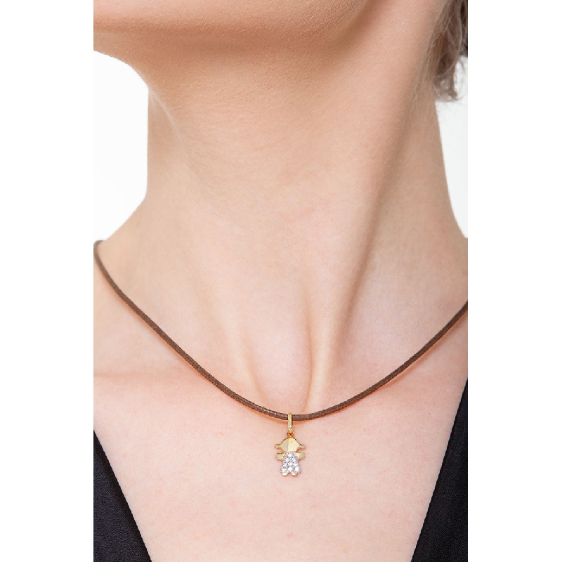 Pendentif fillette en or jaune 18k pavé de zircons