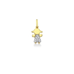 Pendentif fillette en or jaune 18k pavé de zircons
