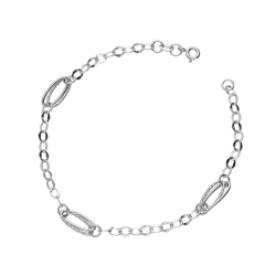 Bracelet chaîne et ovales  en or blanc 18K