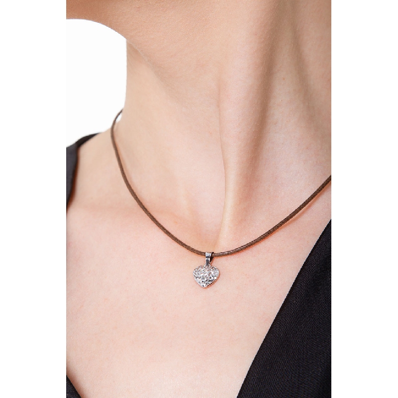 Pendentif cœur en or blanc 18K diamanté, 1 cm