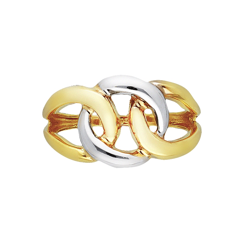 Bague en or blanc et jaune 18k avec gourmette femme Bague en or blanc et jaune 18k avec gourmette femme