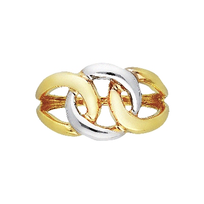 Bague en or blanc et jaune 18k avec gourmette femme
