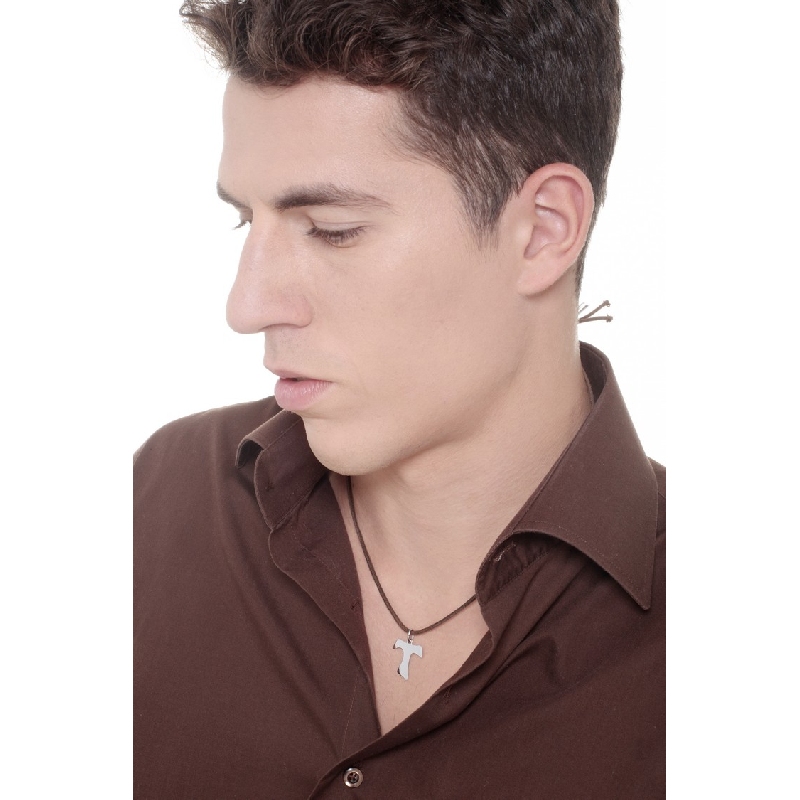 Pendentif Croix Tau Or Blanc 18k