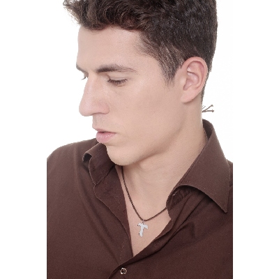 Pendentif Croix Tau Or Blanc 18k