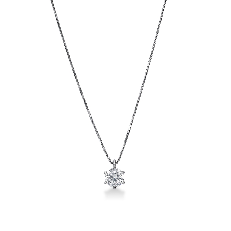 Boucles d’oreilles à six griffes en or blanc 18K avec zircon central Boucles d’oreilles à six griffes en or blanc 18K avec zircon central