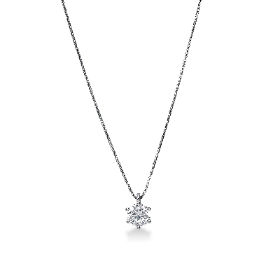 Collier à six griffes en or blanc 18K avec zircon central