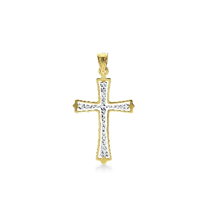 Pendentif croix diamantée en or blanc et jaune 18 carats