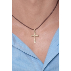Pendentif croix 3 cm en or jaune 18k diamanté 2