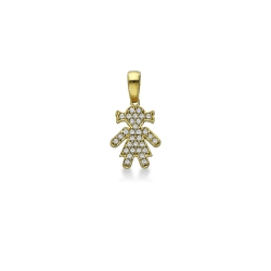 Pendentif fillette en or jaune 18k avec pavé de zircons