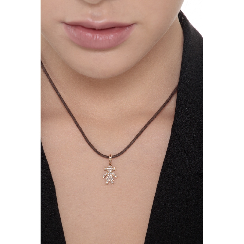 Pendentif fille en or rose avec pavé de zircones  Pendentif fille en or rose avec pavé de zircones
