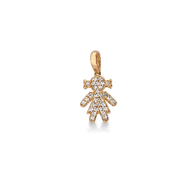  Pendentif fille en or rose avec pavé de zircones