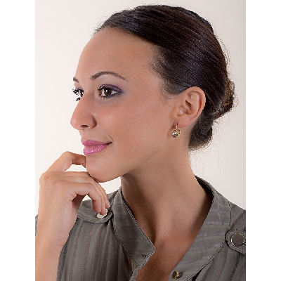 Boucles d'oreilles demi cercles diamantés en or jaune, blanc et rose 18k