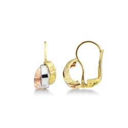 Boucles d'oreilles demi cercles diamantés en or jaune, blanc et rose 18k
