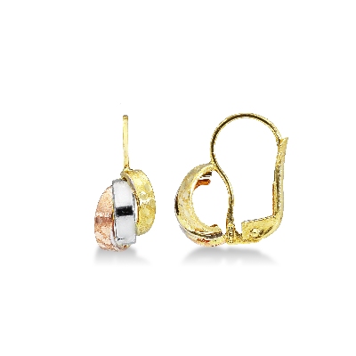 Boucles d'oreilles demi cercles diamantés en or jaune, blanc et rose 18k