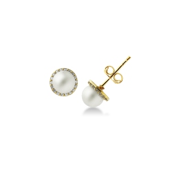 Boucles d’oreilles en or jaune 18 carats avec perles et zircons